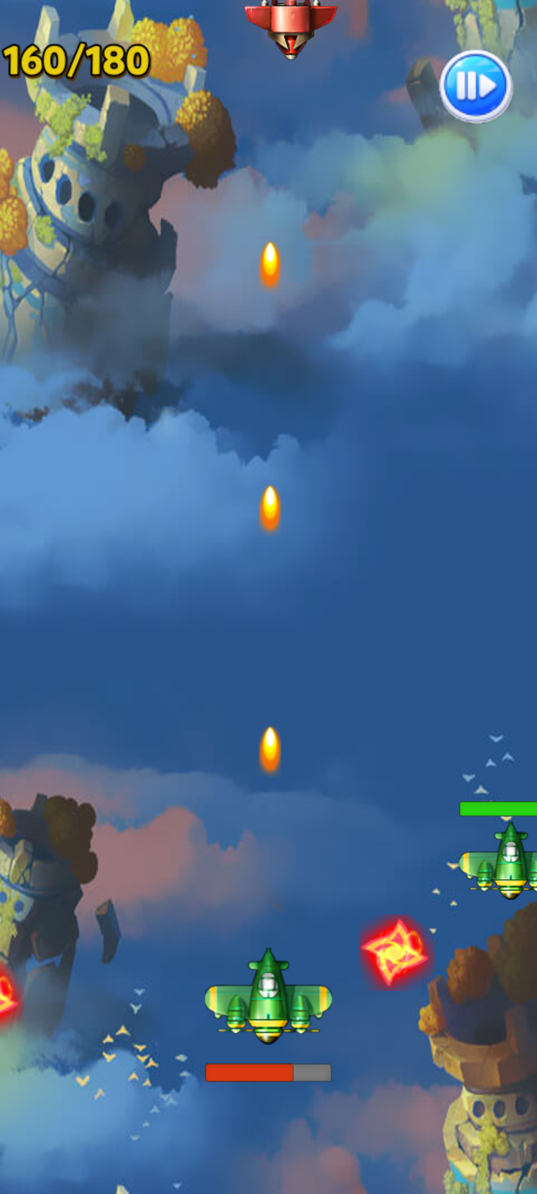 Gameplay: fighter jet shooting enemies among clouds