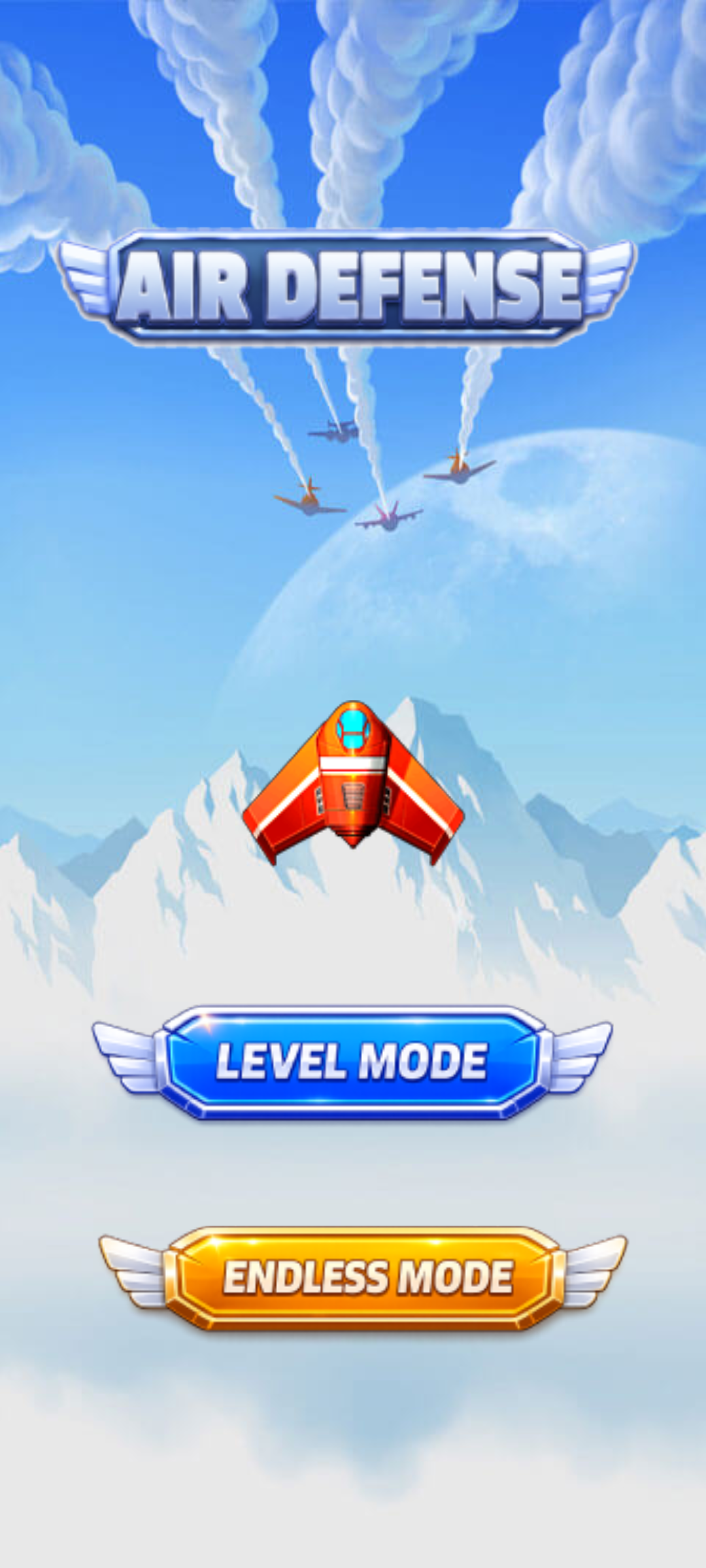 Air Defense home screen with Level Mode and Endless Mode buttons